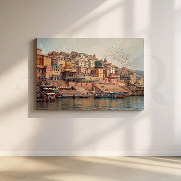 Varanasi Ghats Riverside Canvas Artwork – Asha Art Studio