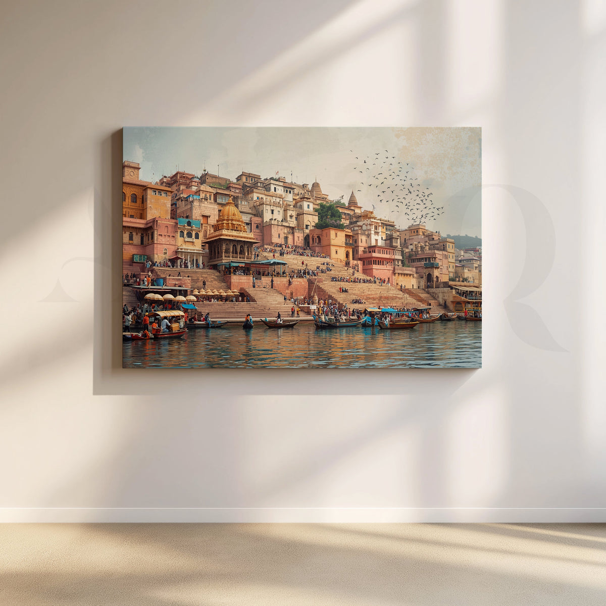 Varanasi Ghats Riverside Canvas Artwork – Asha Art Studio