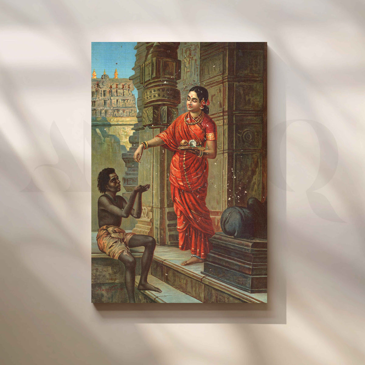 Lady Giving Alms by Raja Ravi Varma Canvas Artwork – Asha Art Studio