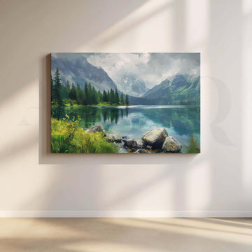 Alpine Lake Landscape Canvas Artwork – Asha Art Studio