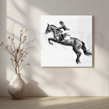 Monochrome Jumping Horse Canvas Artwork – Asha Art Studio