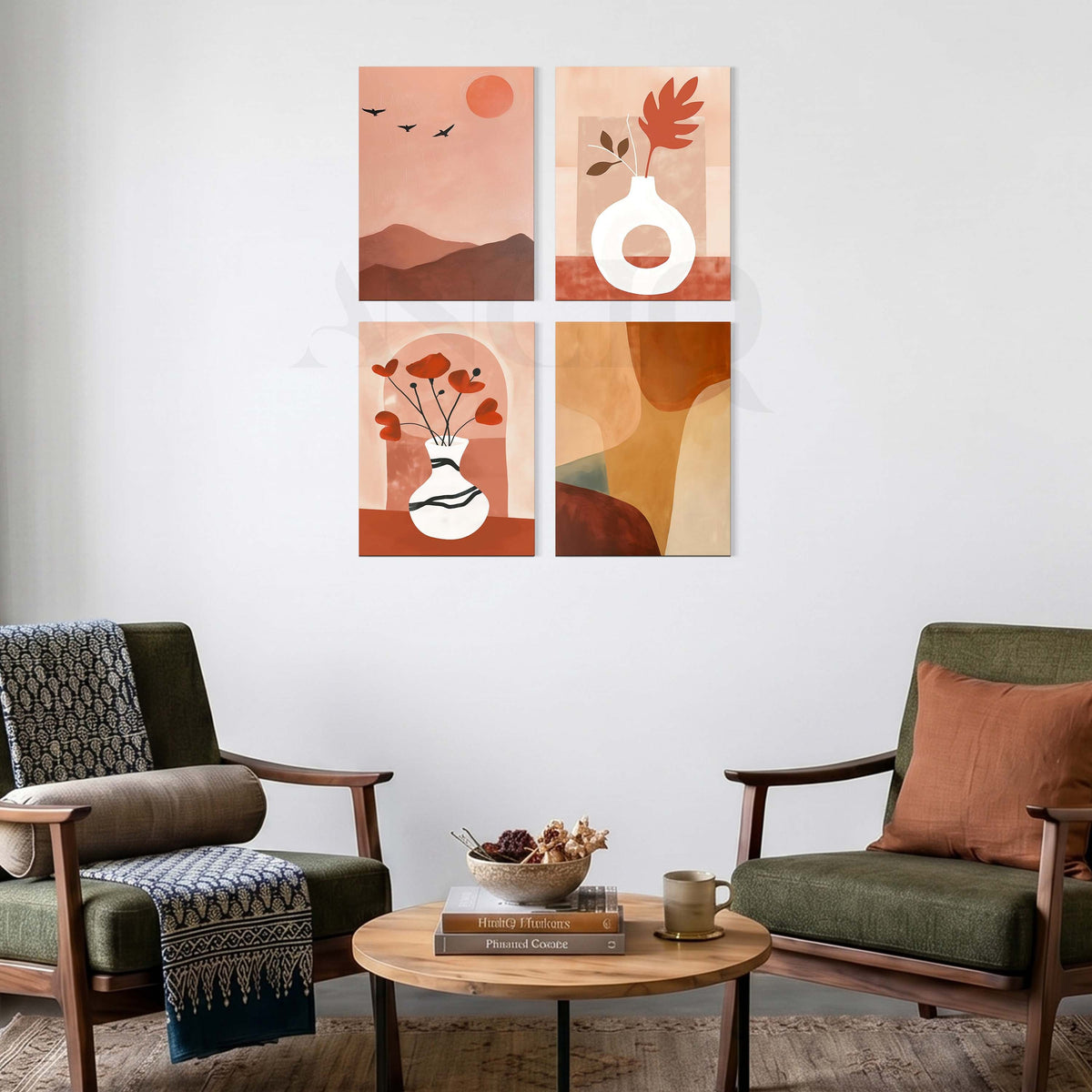 Warm Boho Botanical Gallery Wall Set of 4 – Asha Art Studio