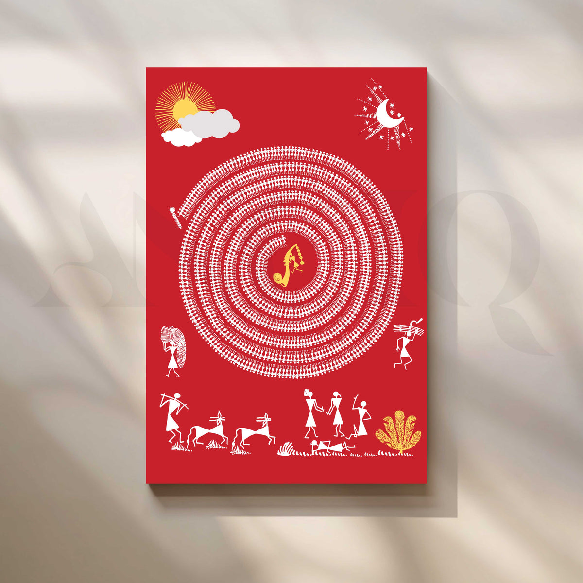 Tribal Circle Dance Folk Canvas Artwork – Asha Art Studio