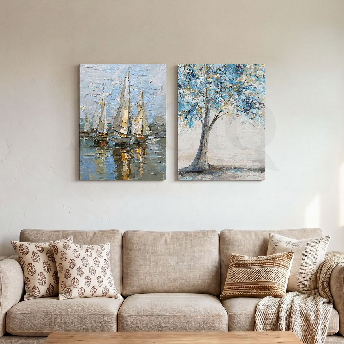 Sailboat and Blue Tree Gallery Wall Set of 2 – Asha Art Studio