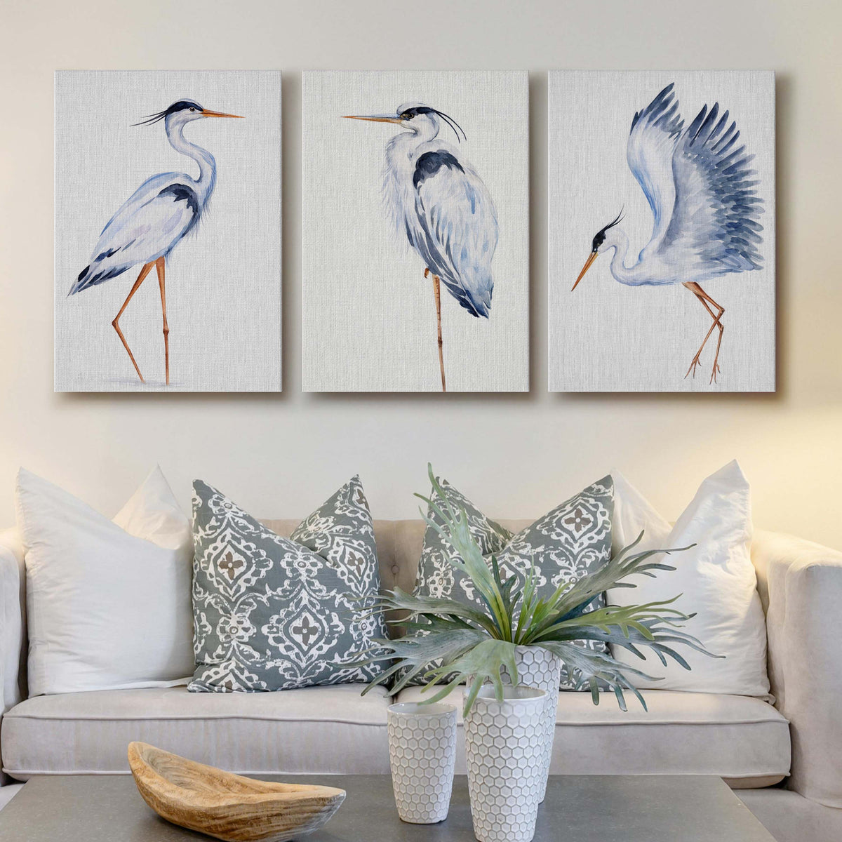 Heron Bird Gallery Wall Canvas Artwork Set of 3 - 18 x 24 Inches – Asha Art Studio