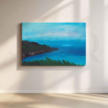 Blue Coastal Bay Canvas Artwork – Asha Art Studio