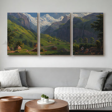 Alpine Valley Landscape Gallery Wall – Set of 3 Classic Mountain Artworks - 18 x 24 Inches – Asha Art Studio