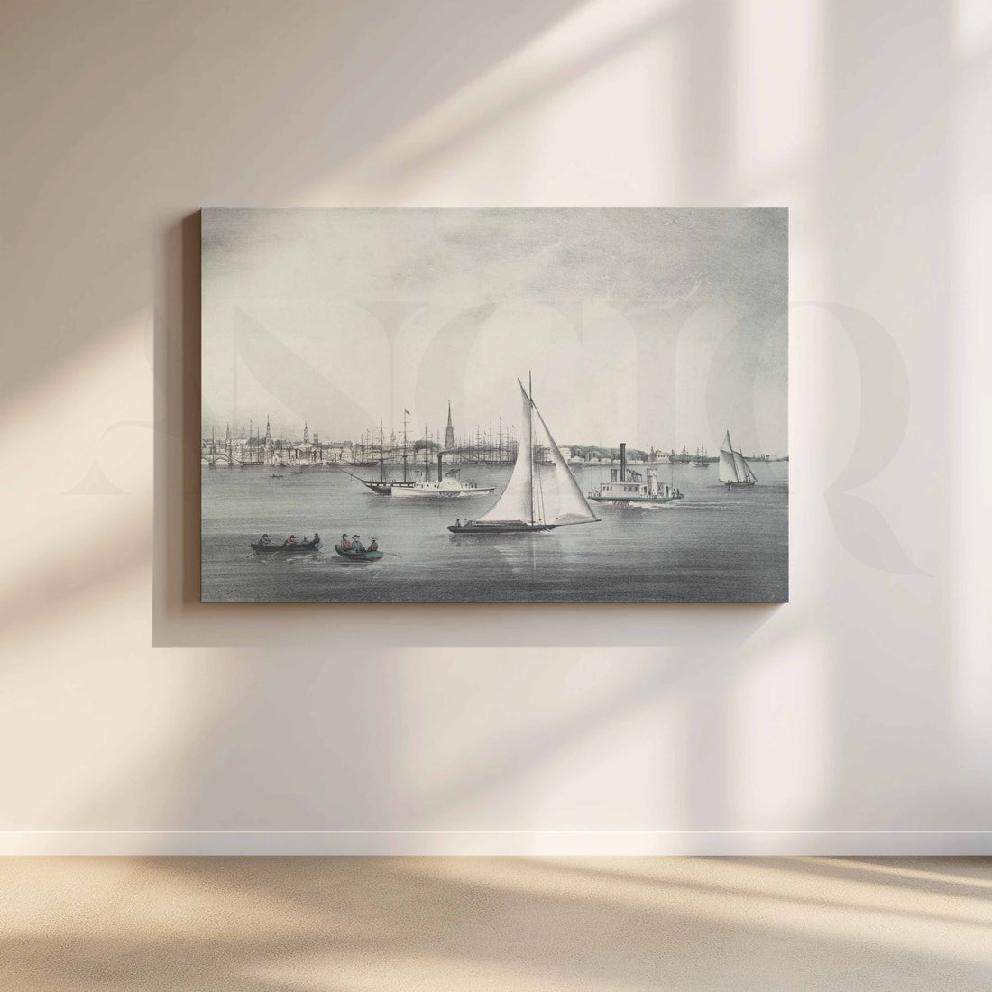 Vintage Harbour Sailboat Canvas Artwork – Asha Art Studio