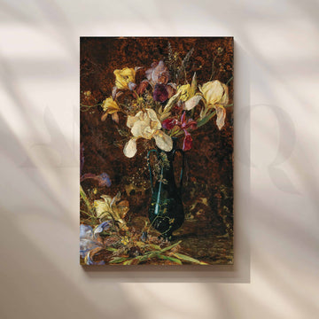 Vintage Iris Bouquet in Dark Vase Canvas Artwork – Asha Art Studio
