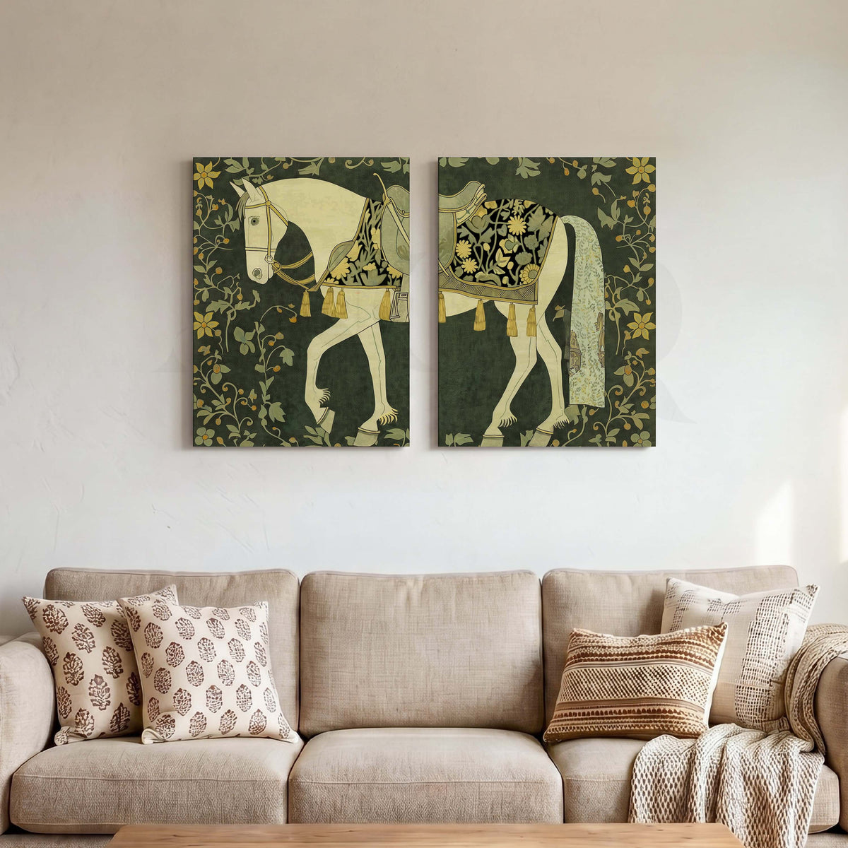 Vintage Royal Horse Botanical Gallery Wall Set of 2 – Asha Art Studio