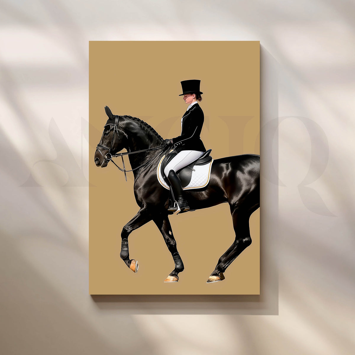 Classic Black Horse Rider Canvas Artwork – Asha Art Studio