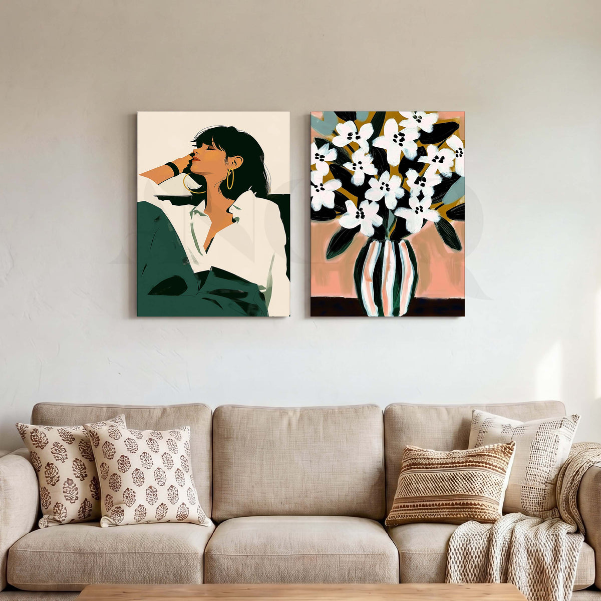 Modern Woman and Floral Vase Gallery Wall Set of 2 – Asha Art Studio