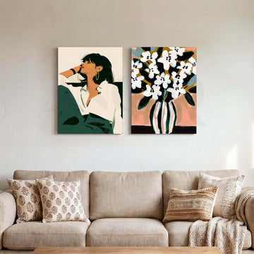 Modern Woman and Floral Vase Gallery Wall Set of 2 – Asha Art Studio