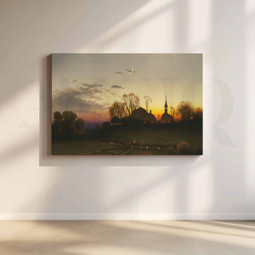 Twilight Countryside Chapel Canvas Artwork – Asha Art Studio
