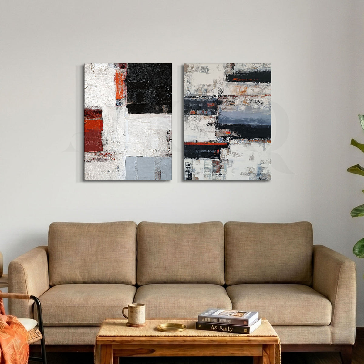 Red Black & White Abstract Gallery Set of 2 – Asha Art Studio