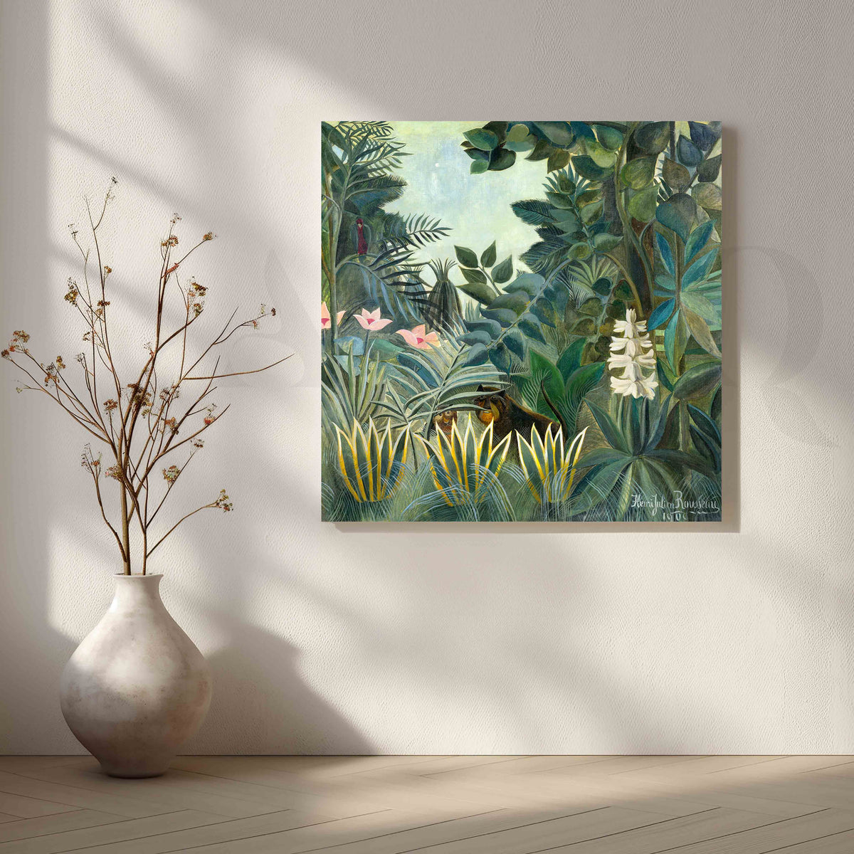Exotic Jungle with Hidden Tigers Botanical Canvas Artwork – Asha Art Studio
