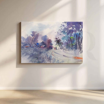 Misty Winter Road Canvas Artwork – Asha Art Studio