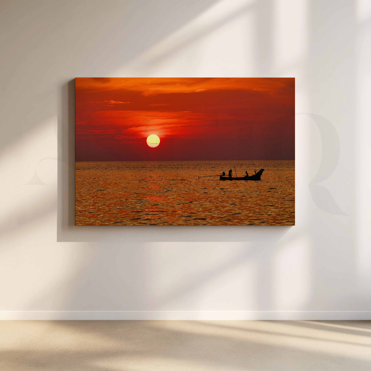 Crimson Sunset Seascape Canvas Artwork – Asha Art Studio