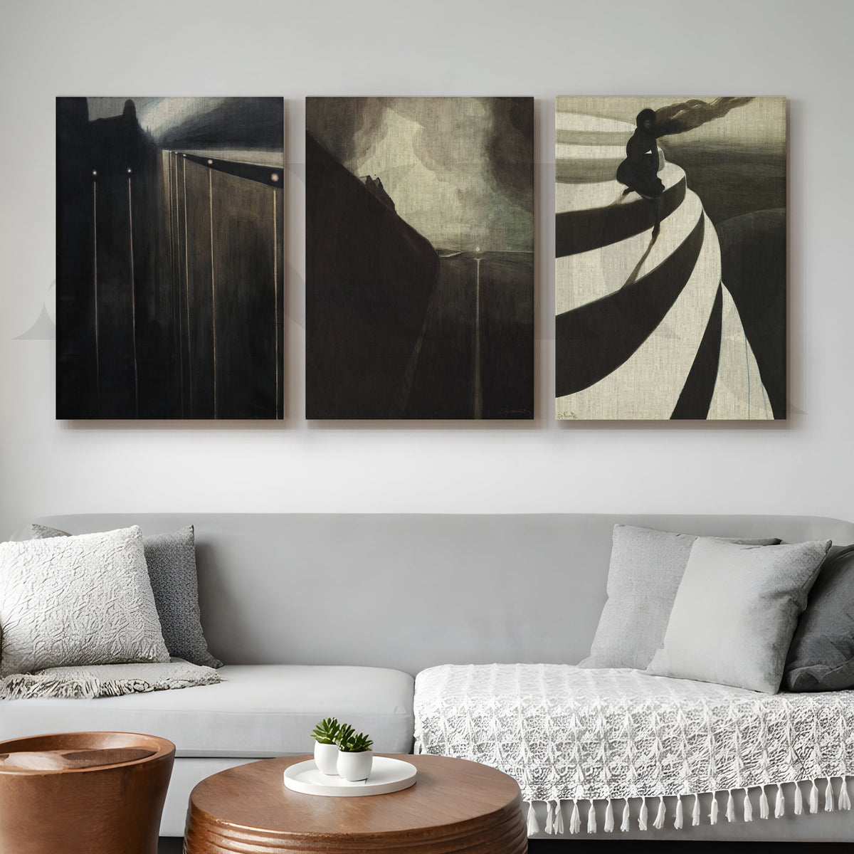 Moody Abstract Noir Gallery Wall – Set of 3 Contemporary Artworks - 18 x 24 Inches – Asha Art Studio