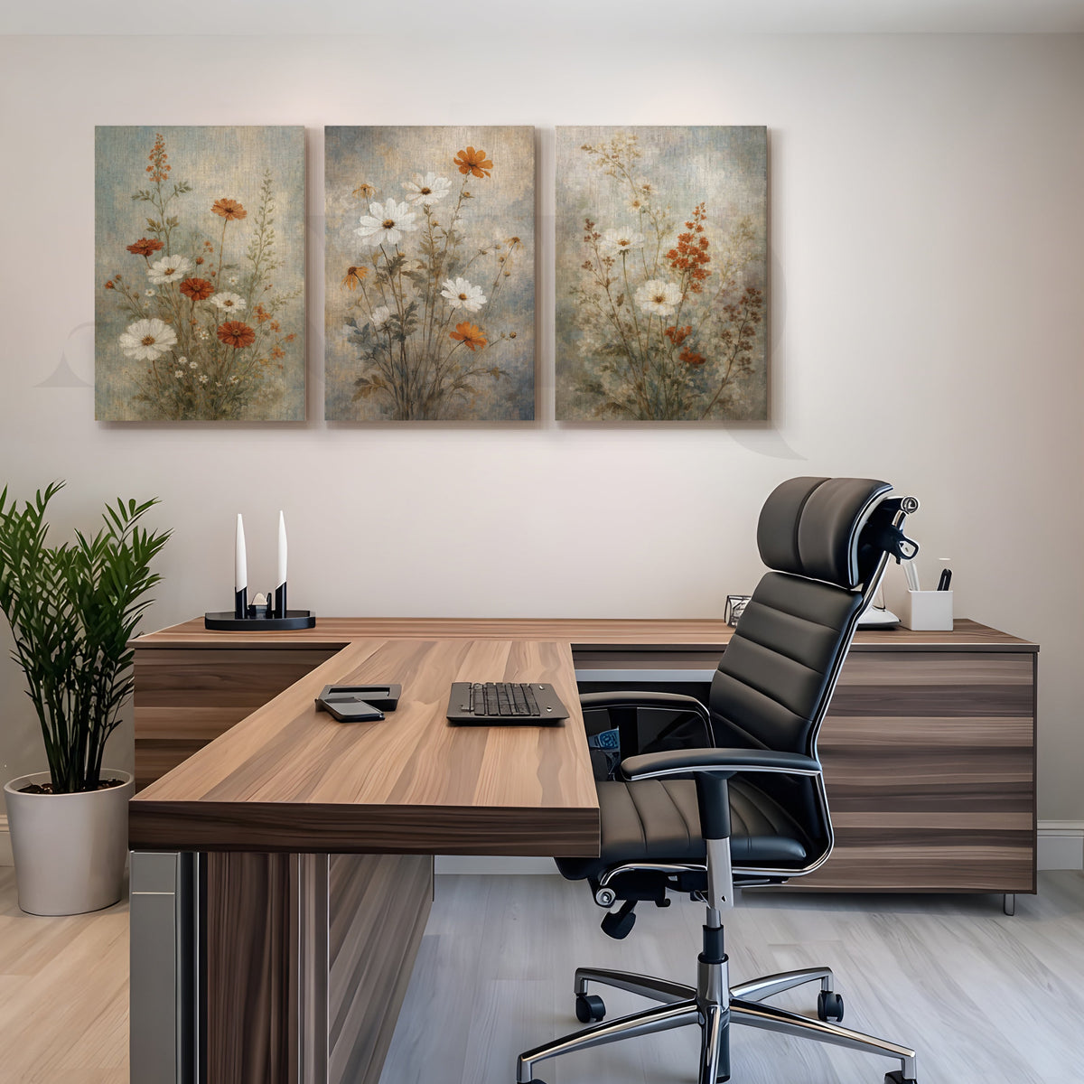 Vintage Wildflower Meadow Gallery Wall – Set of 3 Floral Artworks - 18 x 24 Inches – Asha Art Studio