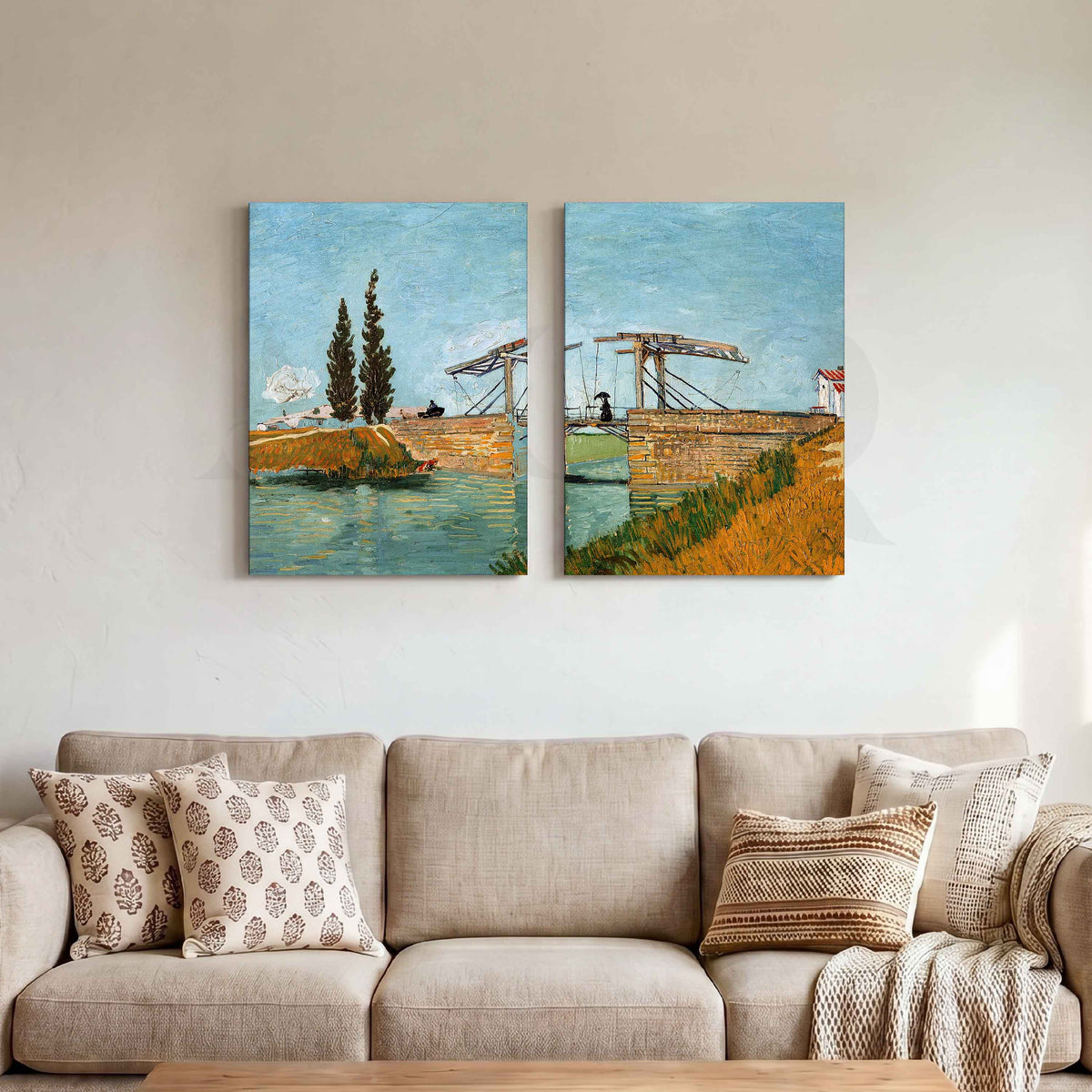 Riverside Bridge Landscape Gallery Wall Artwork Set of 2 – Asha Art Studio