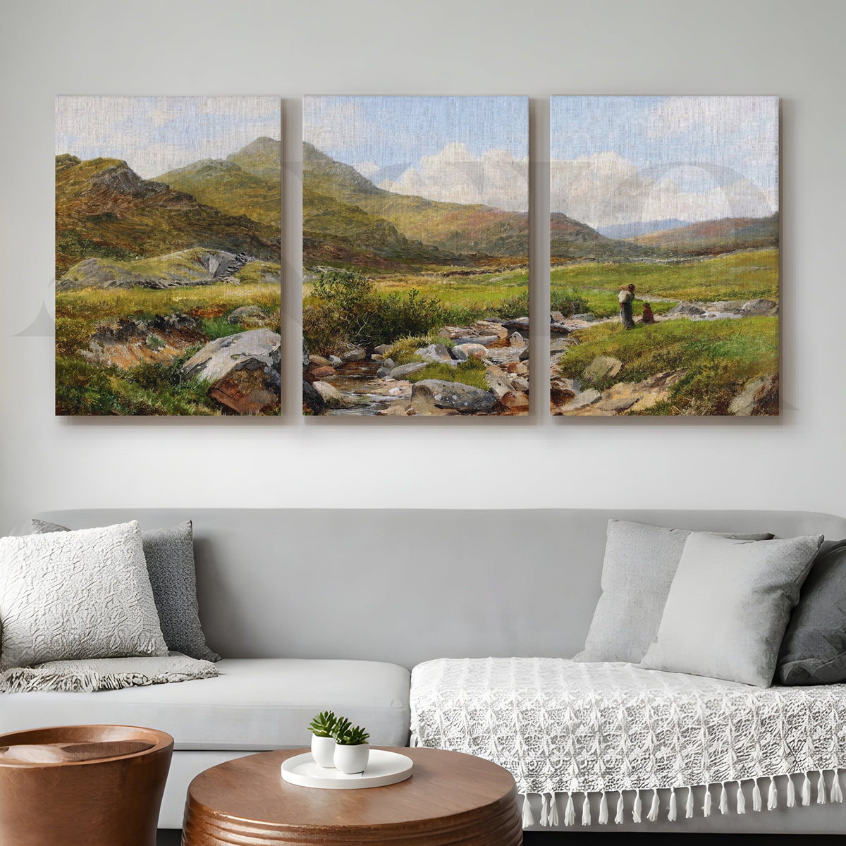 Highland Meadow Stream Gallery Wall – Set of 3 Classic Artworks - 18 x 24 Inches – Asha Art Studio