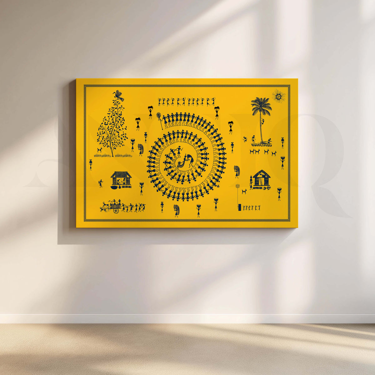 Warli Celebration of Village Life Canvas Artwork – Asha Art Studio