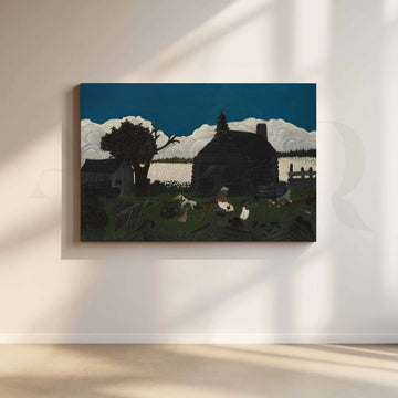 Moody Farmhouse Landscape Canvas Artwork – Asha Art Studio