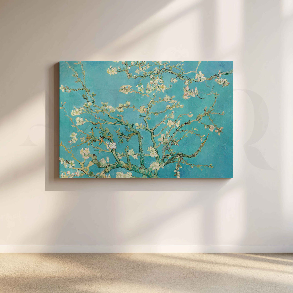 Almond Blossom Blue Floral Canvas Artwork – Asha Art Studio