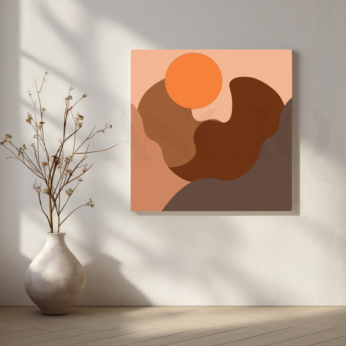 Abstract Sun Over Rolling Earthy Hills in Warm Tones – Asha Art Studio
