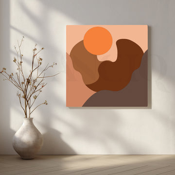 Abstract Sun Over Rolling Earthy Hills in Warm Tones – Asha Art Studio