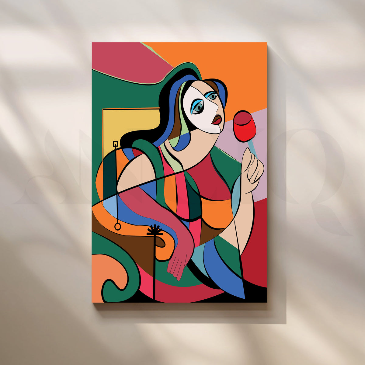 Geometric Female Portrait Canvas Artwork – Asha Art Studio