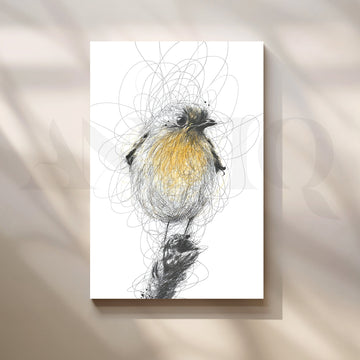 Yellow Songbird Sketch Canvas Artwork – Asha Art Studio