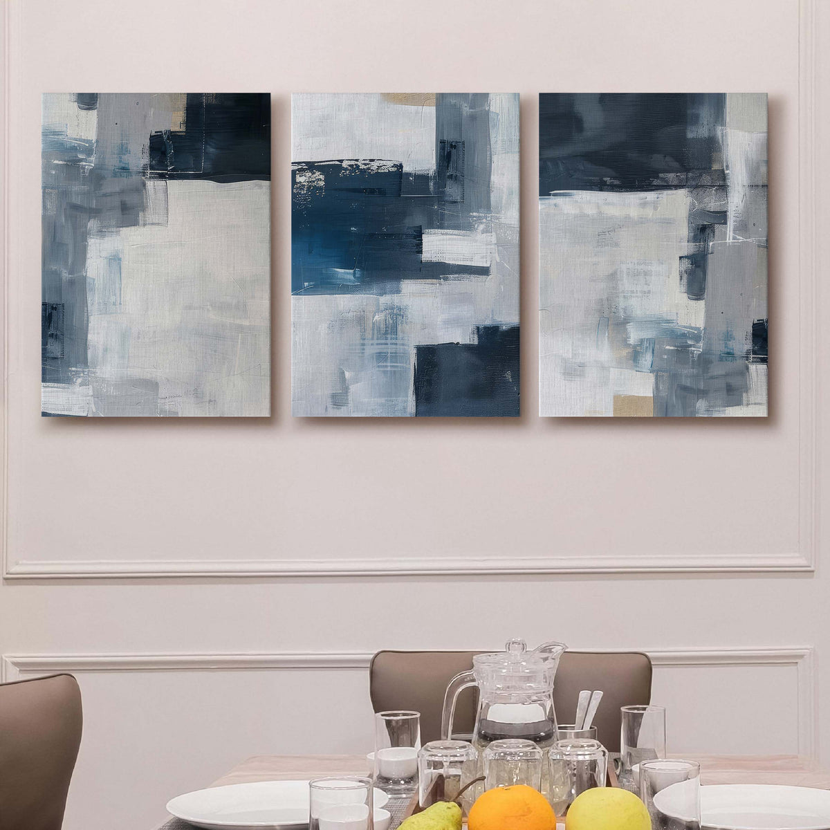 Blue Grey Abstract Gallery Wall Canvas Artwork Set of 3 - 18 x 24 Inches – Asha Art Studio