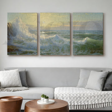Ocean Waves Seascape Gallery Wall – Set of 3 Classic Coastal Artworks - 18 x 24 Inches – Asha Art Studio