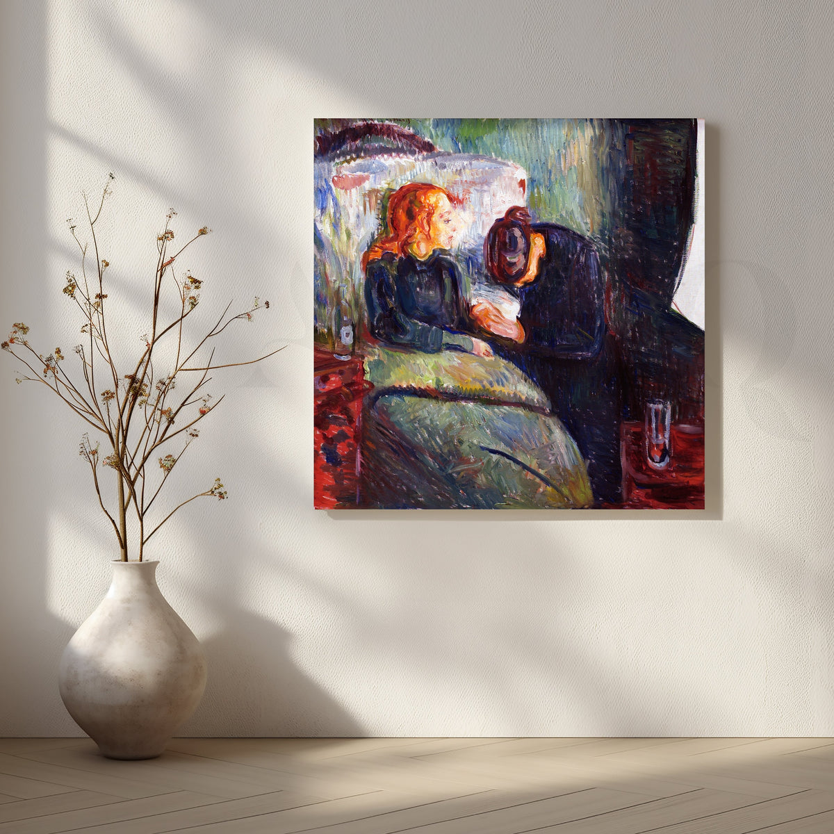 The Sick Room (Edvard Munch) Canvas Artwork – Asha Art Studio