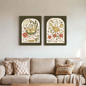 Vintage Bird Botanical Gallery Wall Set of 2 – Asha Art Studio