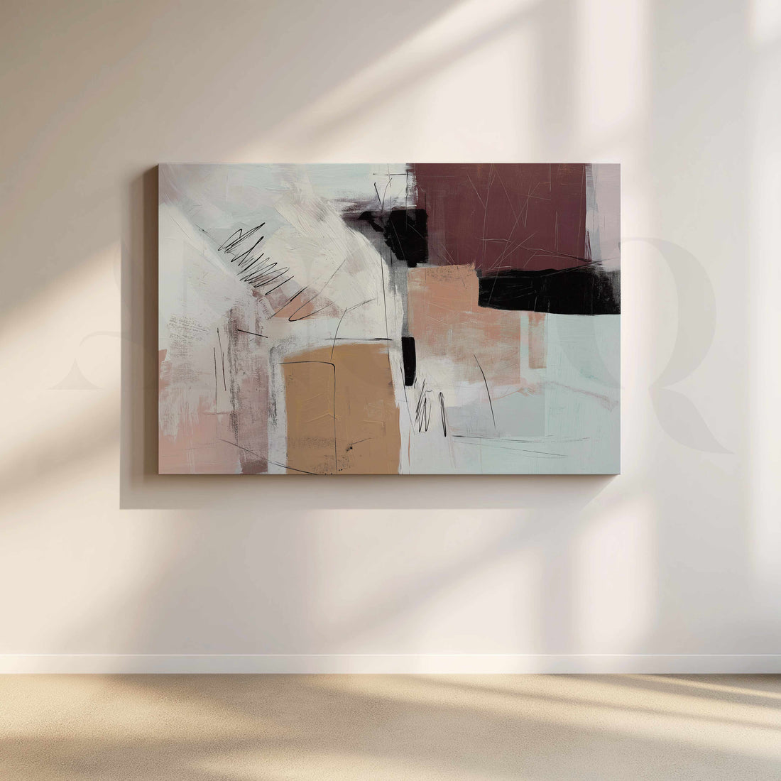 Blush Burgundy and Black Abstract Canvas Artwork – Asha Art Studio