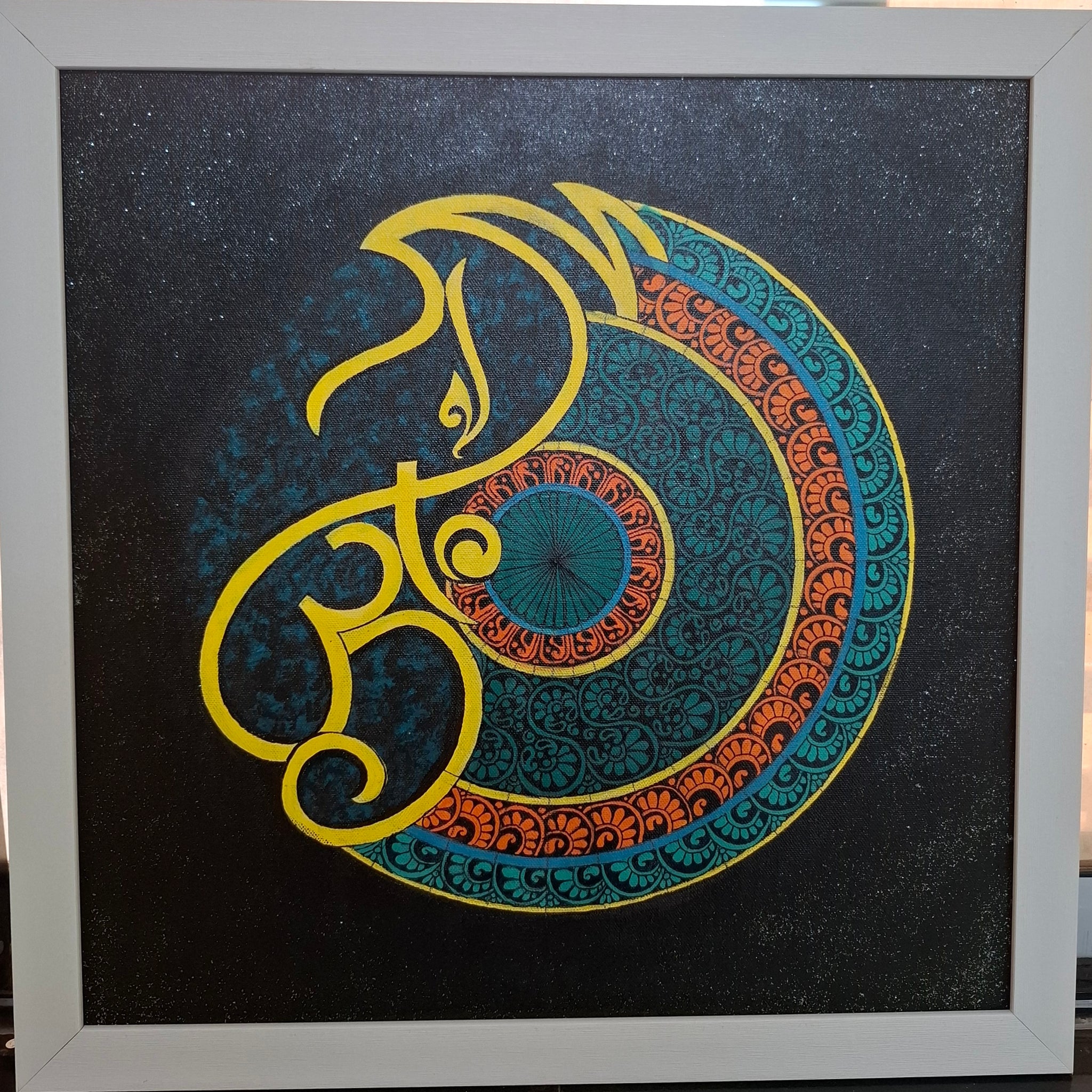 Cosmic Om - Golden Mandala Under a Starlit Sky | Original Hand-Painted Canvas