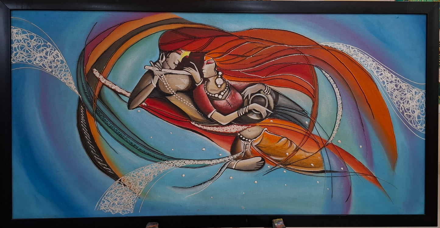 Divine Melody - Radha Krishna Abstract Painting | Original Hand-Painted Artwork
