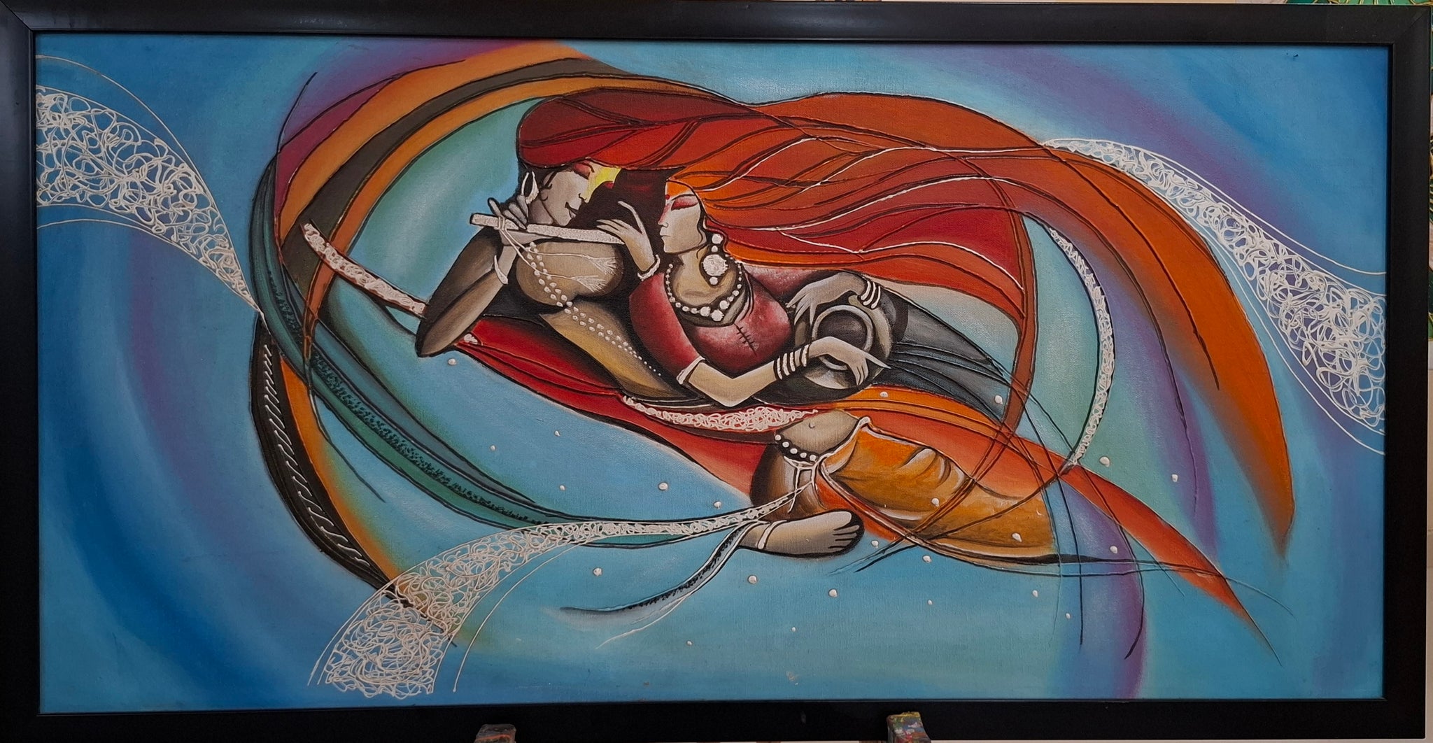Divine Melody - Radha Krishna Abstract Painting | Original Hand-Painted Artwork