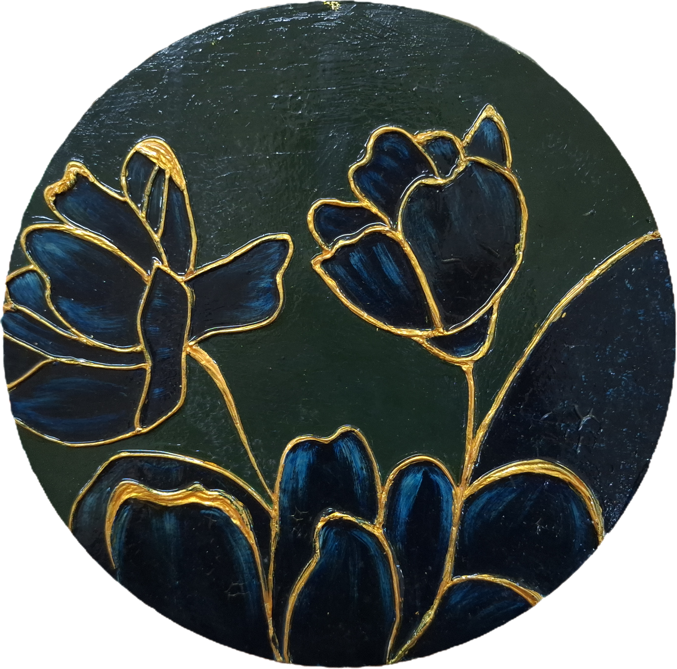 Midnight Blooms - Textured Relief Floral Art | Original Hand-Painted Round Panel