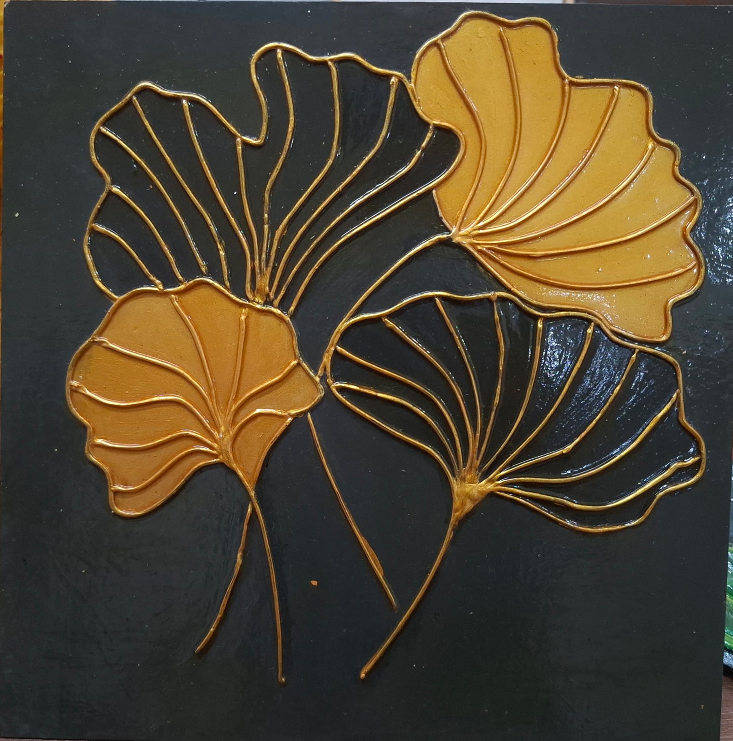 Golden Ginkgo - Textured Relief Wall Art | Original Hand-Painted Panel