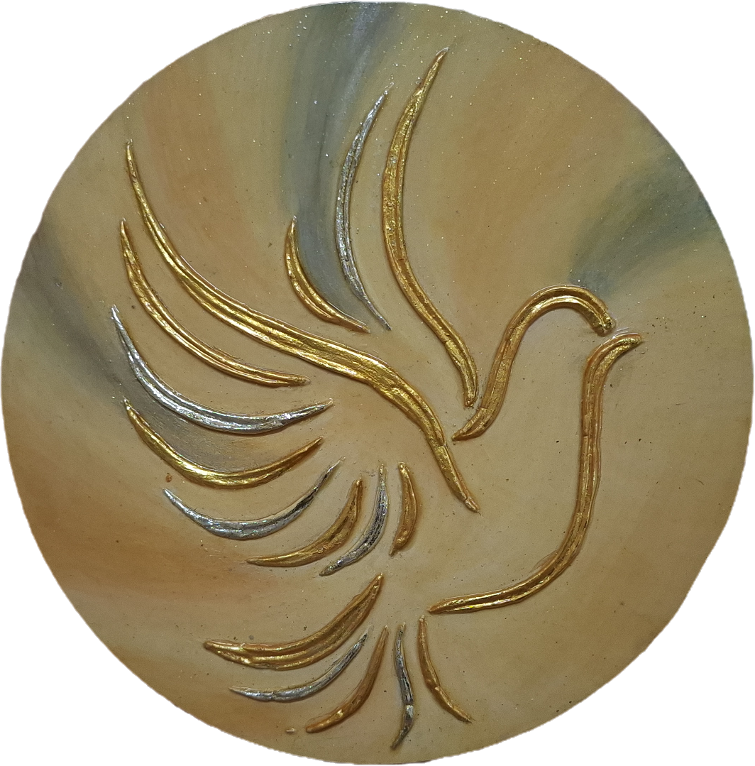 Rising Dove - Gold & Silver Textured Relief Art | Original Hand-Painted Round Panel