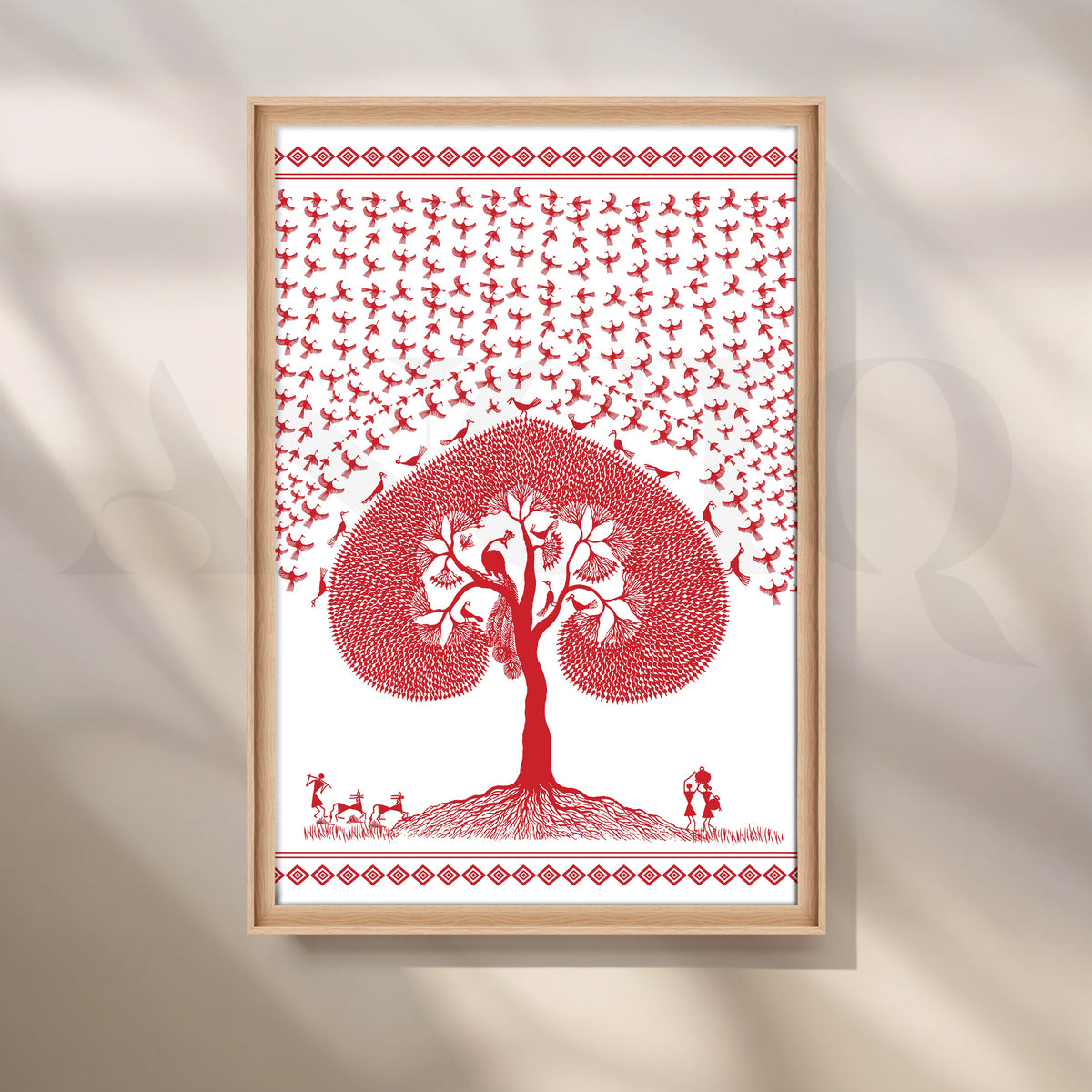 Red Warli Tree of Life Canvas Artwork – Asha Art Studio – Image 5