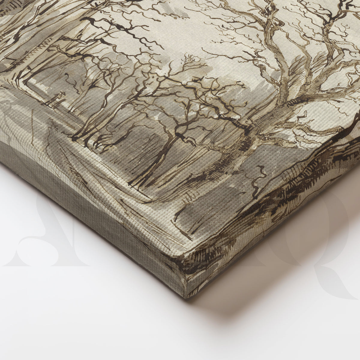 Monochrome Forest Path Trees Canvas Artwork – Asha Art Studio – Image 2