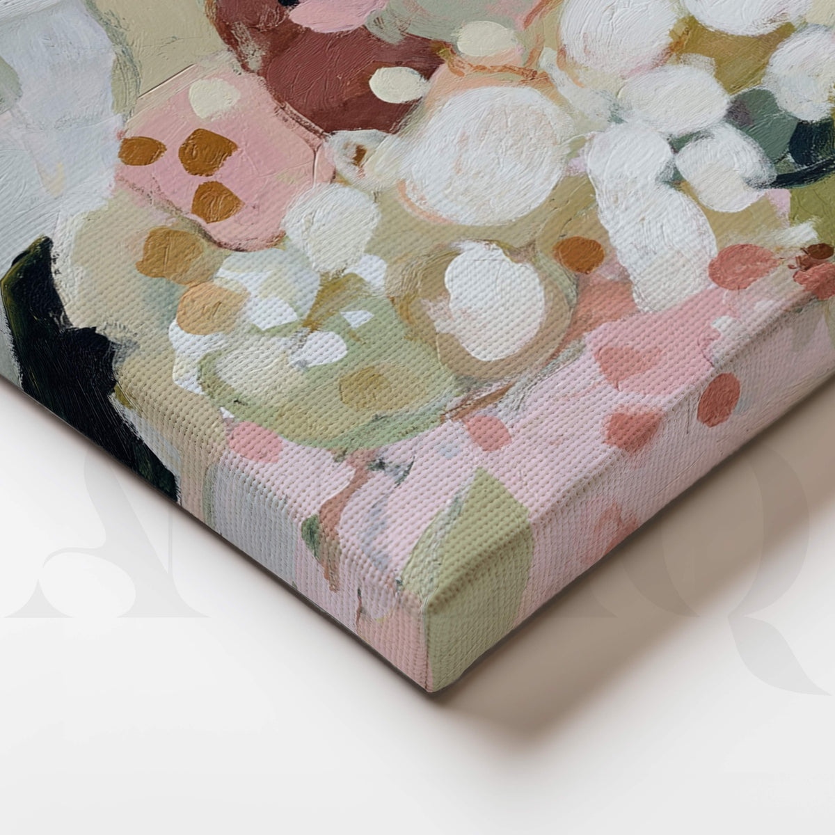 Pastel Floral Abstract Canvas Artwork in Pink, Sage and Cream – Asha Art Studio – Image 2