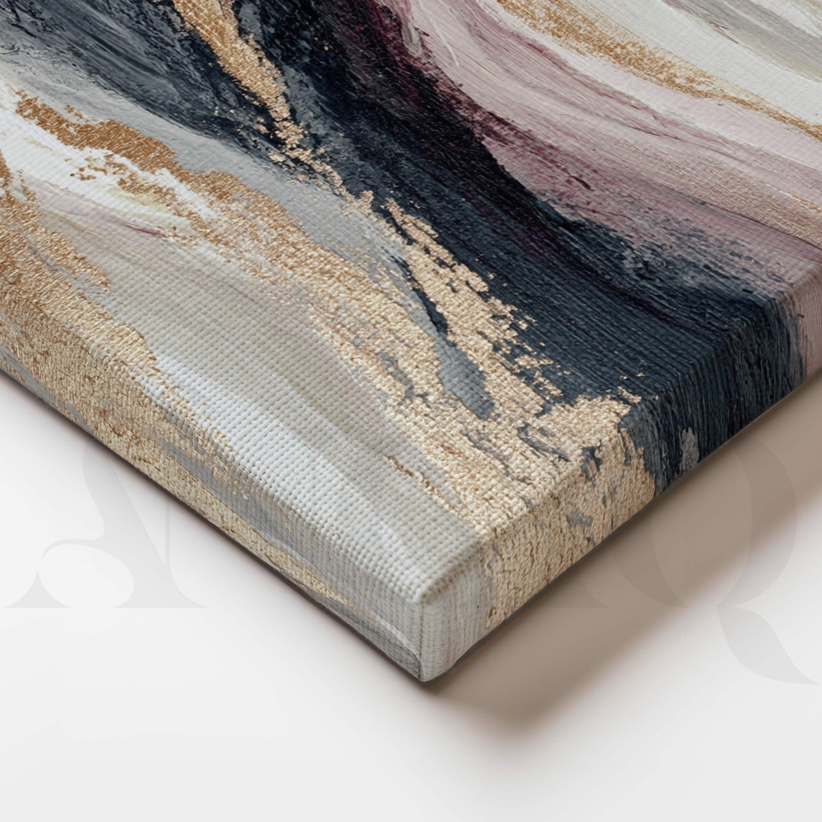 Blush, Charcoal and Gold Abstract Canvas Artwork – Asha Art Studio – Image 2