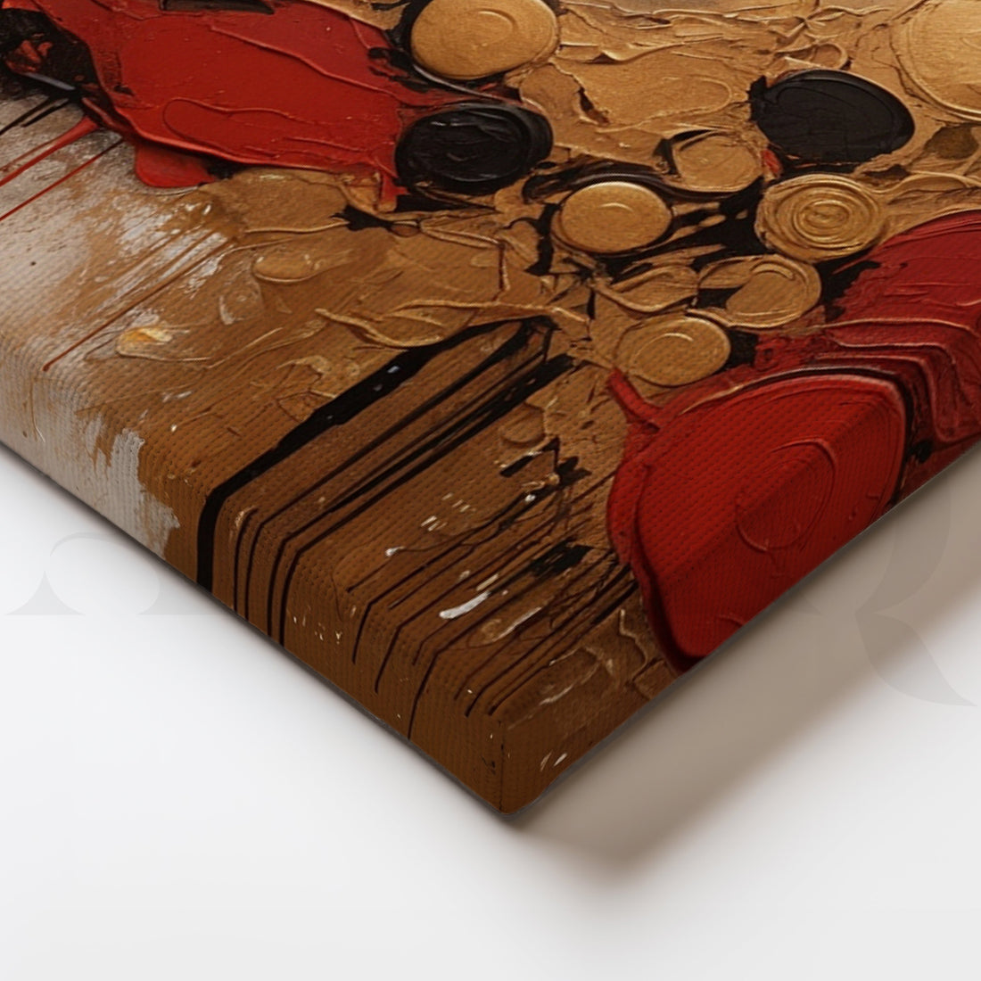 Premium Gold & Red Abstract Textured Canvas – Asha Art Studio