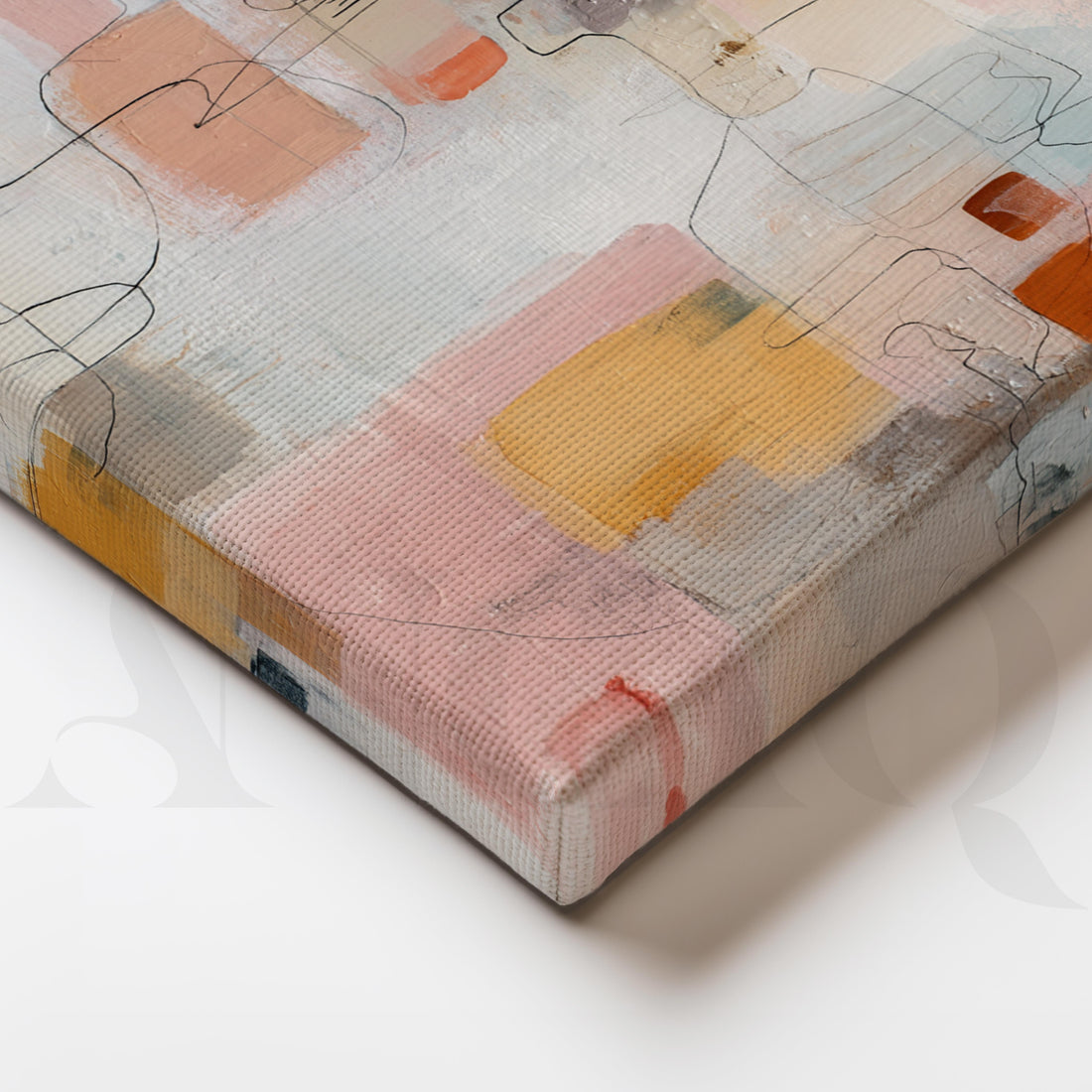 Peach, Mustard and Blue Abstract Canvas Artwork – Asha Art Studio
